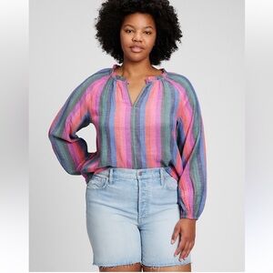 Gap Crinkle Gauze Ruffle Neck Top large tall multicolor stripes